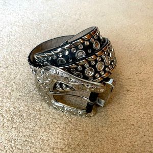 Black Leather Rhinestone Western Belt